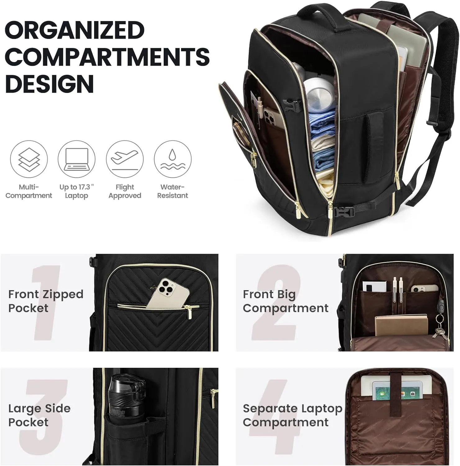 LOVEVOOK Travel Backpack With 3 Packing Cubes,Large Carry on Backpack as Personal Item Airline Approved,50L Waterproof Daypack Travel Bag TSA Fit 18inch Laptop Luggage With USB Charging Port
