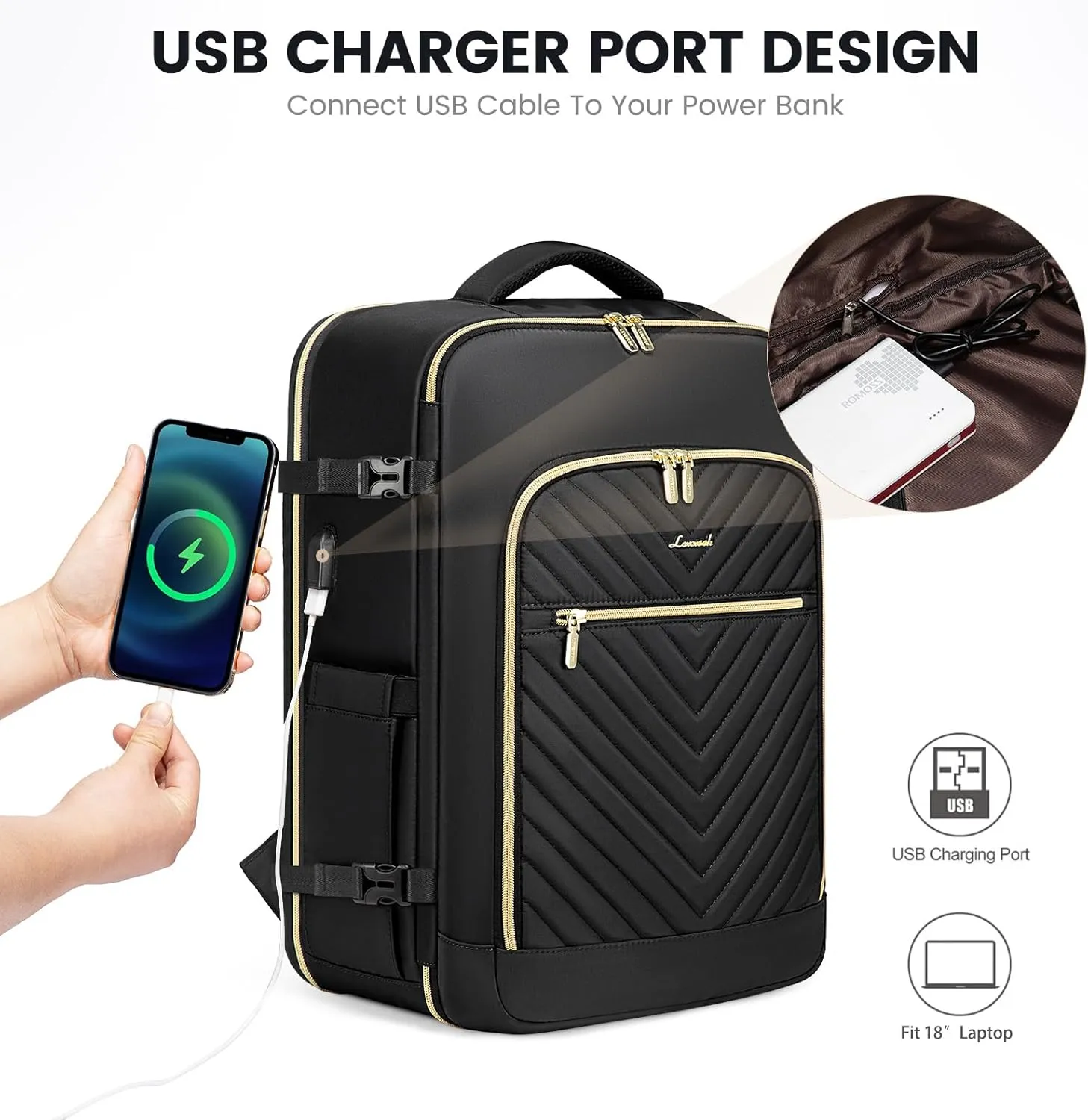 LOVEVOOK Travel Backpack With 3 Packing Cubes,Large Carry on Backpack as Personal Item Airline Approved,50L Waterproof Daypack Travel Bag TSA Fit 18inch Laptop Luggage With USB Charging Port