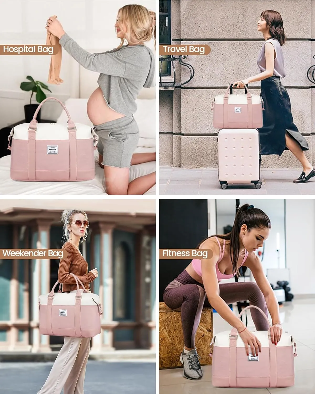 LOVEVOOK Travel Duffle Bag Women,Weekender Bag with Clear Toiletry Bag, Carry on Overnight Bag with Shoe Bag,Hospital Bags for Labor Delivery with Packing Cube