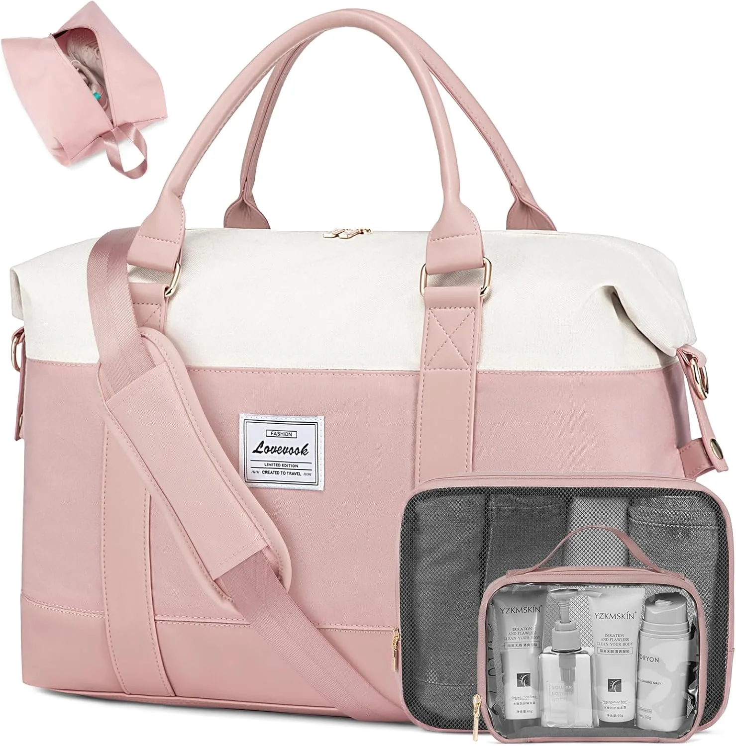 LOVEVOOK Travel Duffle Bag Women,Weekender Bag with Clear Toiletry Bag, Carry on Overnight Bag with Shoe Bag,Hospital Bags for Labor Delivery with Packing Cube
