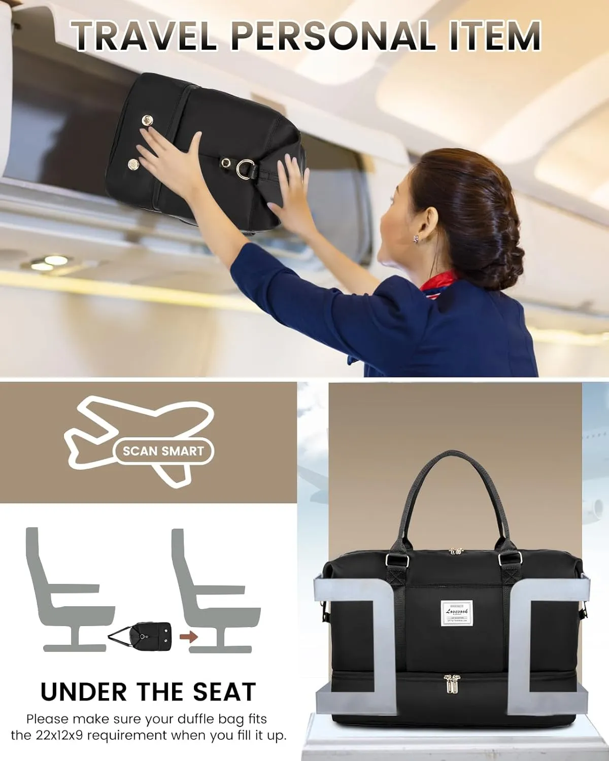LOVEVOOK Weekender Bags for Women, Black