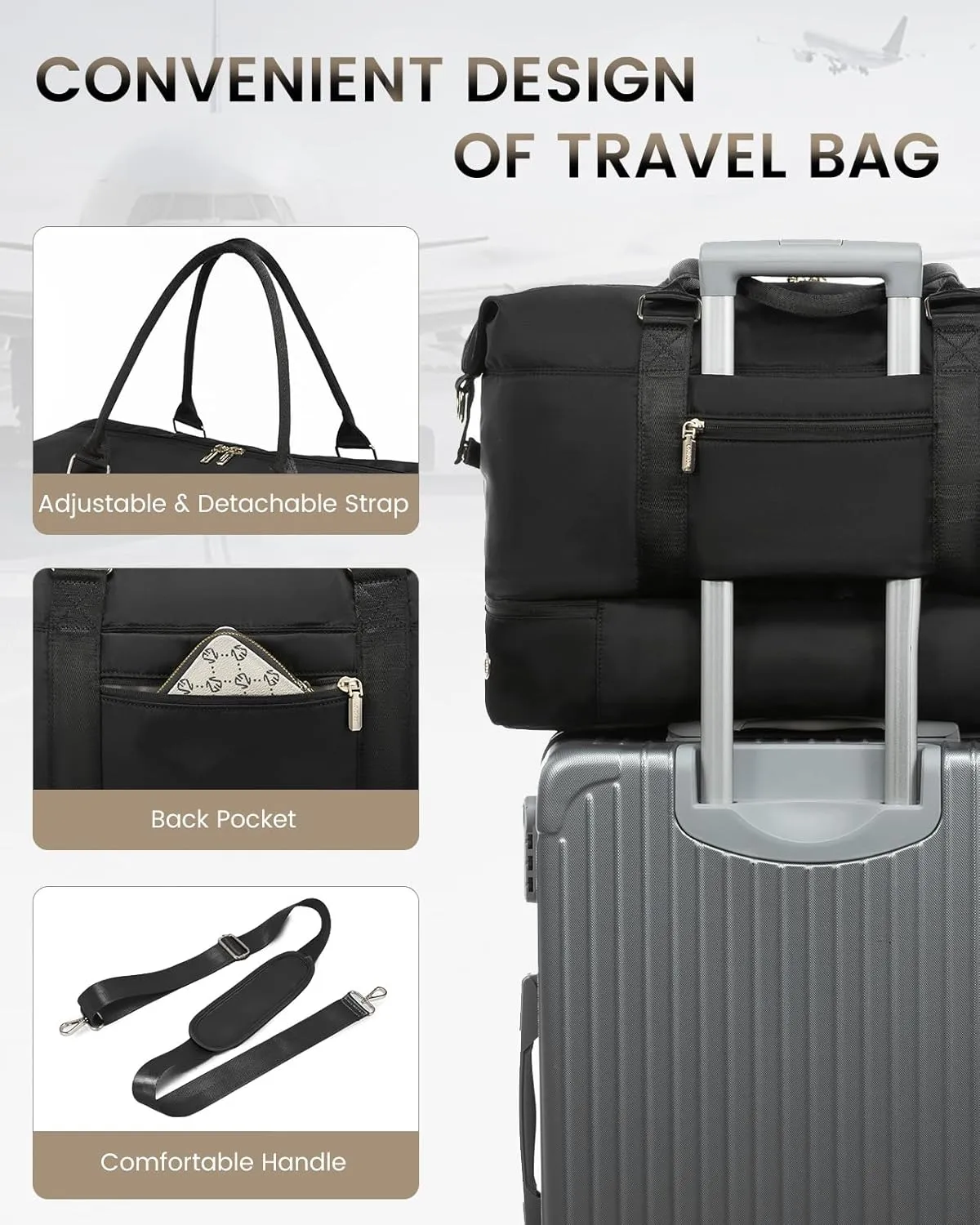 LOVEVOOK Weekender Bags for Women, Black
