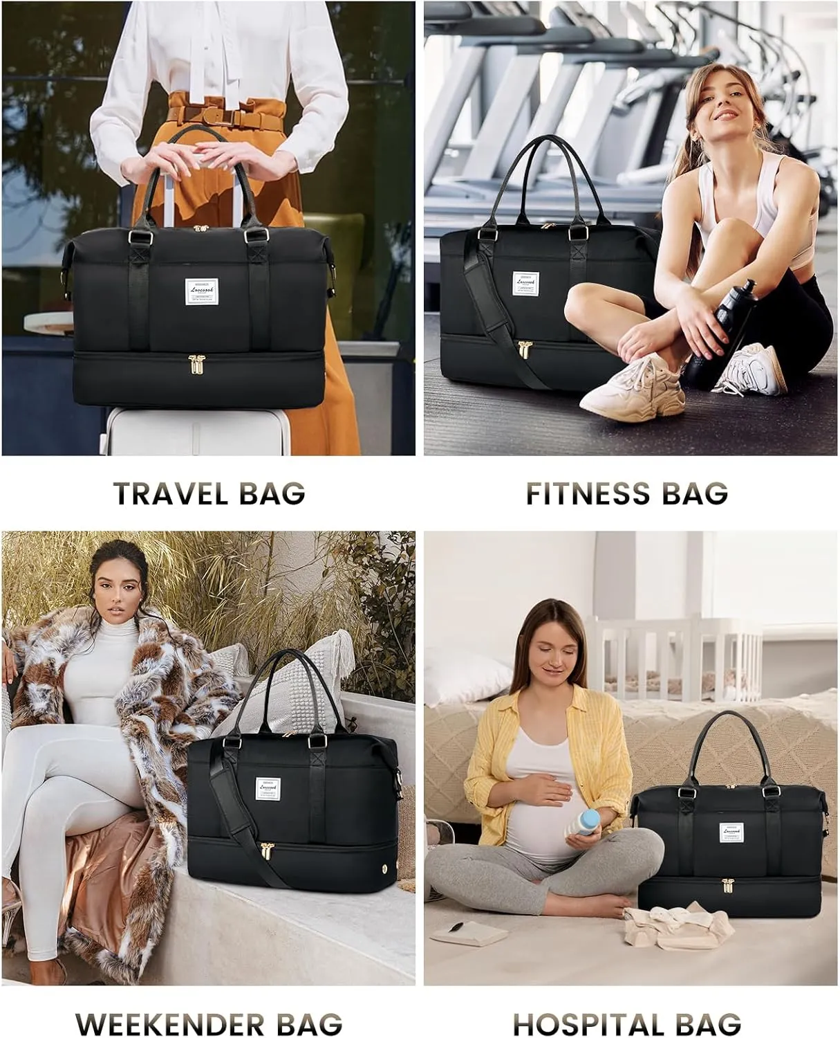 LOVEVOOK Weekender Bags for Women, Black