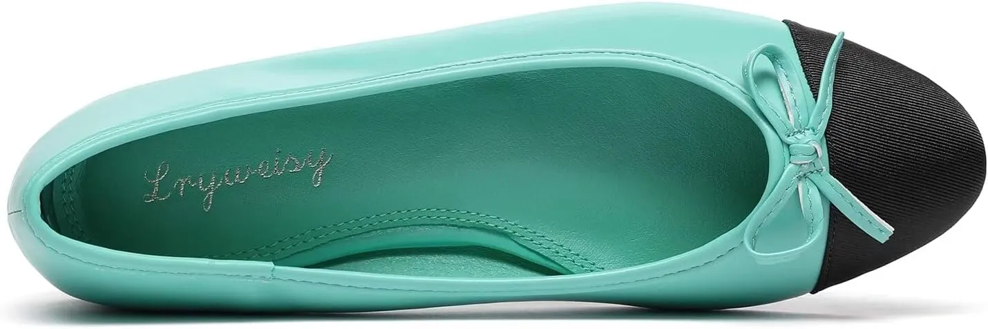 Lryweisy Women's Flats Two-Tone Mary Jane Bow Knit Ballet Comfortable Dressy Shoes