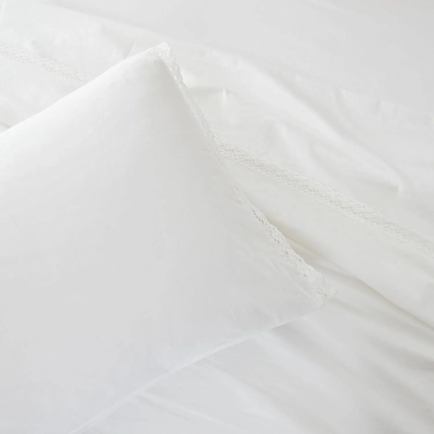 Lush Decor Evelyn Lace Trim Cotton Sheet Set 4 Piece Set Queen White - Cotton Sheets - White Bed Sheets - Farmhouse & Coquette Decor
