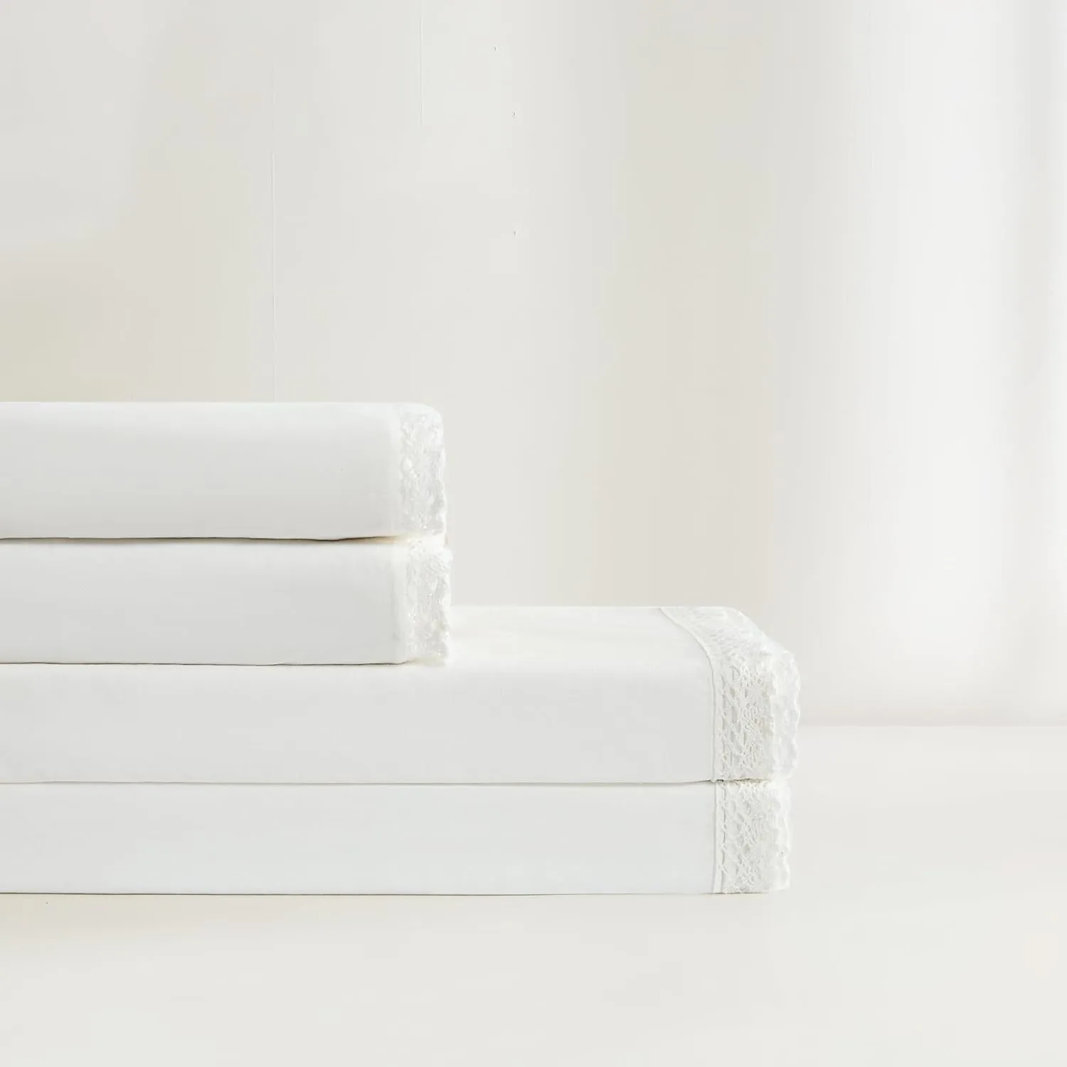 Lush Decor Evelyn Lace Trim Cotton Sheet Set 4 Piece Set Queen White - Cotton Sheets - White Bed Sheets - Farmhouse & Coquette Decor