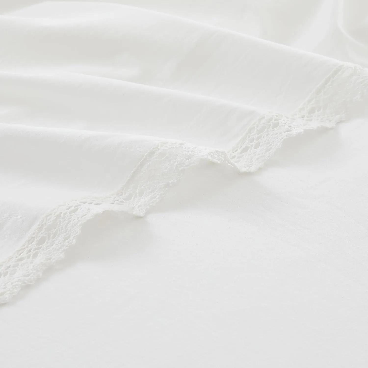 Lush Decor Evelyn Lace Trim Cotton Sheet Set 4 Piece Set Queen White - Cotton Sheets - White Bed Sheets - Farmhouse & Coquette Decor