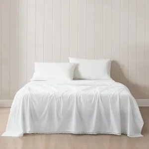 Lush Decor Evelyn Lace Trim Cotton Sheet Set 4 Piece Set Queen White - Cotton Sheets - White Bed Sheets - Farmhouse & Coquette Decor