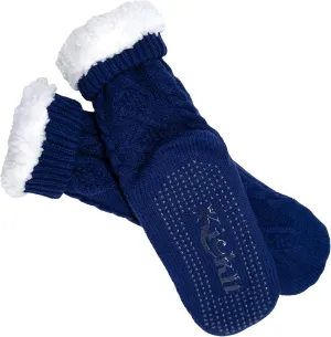 Luxurious Hospital Socks with Grips for Women, Fleece-Lined Fuzzy Cozy Womens Slipper Socks with Grippers, Non Slip Indoor House Slippers, Surgery, Chemotherapy Must Haves for Women | Navy