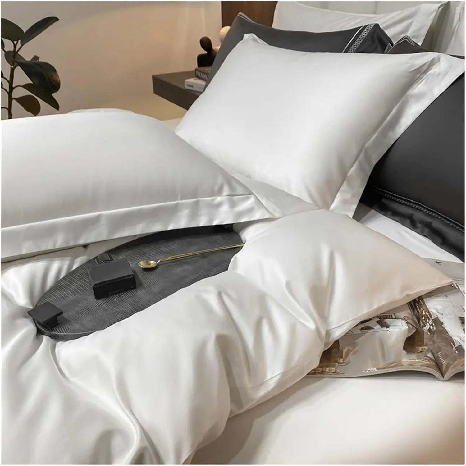 Luxury Bedding Set Egyptian Cotton 400TC Duvet Cover Flat Sheet Queen Quilt Cover with Pillowcase(B,Twin)