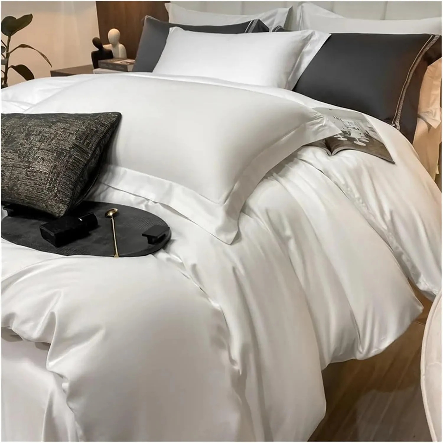 Luxury Bedding Set Egyptian Cotton 400TC Duvet Cover Flat Sheet Queen Quilt Cover with Pillowcase(B,Twin)