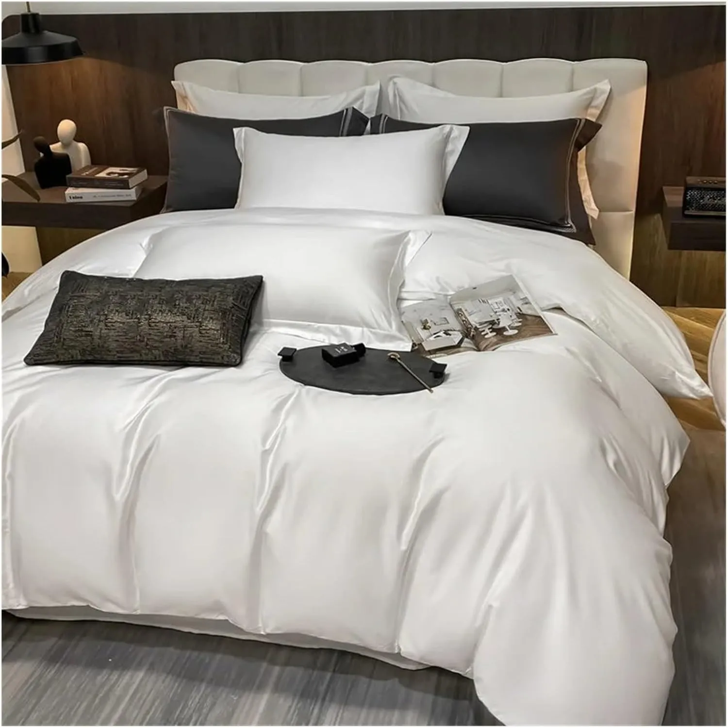 Luxury Bedding Set Egyptian Cotton 400TC Duvet Cover Flat Sheet Queen Quilt Cover with Pillowcase(B,Twin)