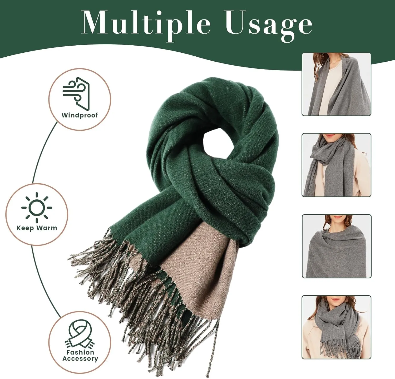 maamgic Womens Scarf Large Pashmina Shawls and Wraps Light Blanket Scarf for Evening Dress Warm Daily Travel Office