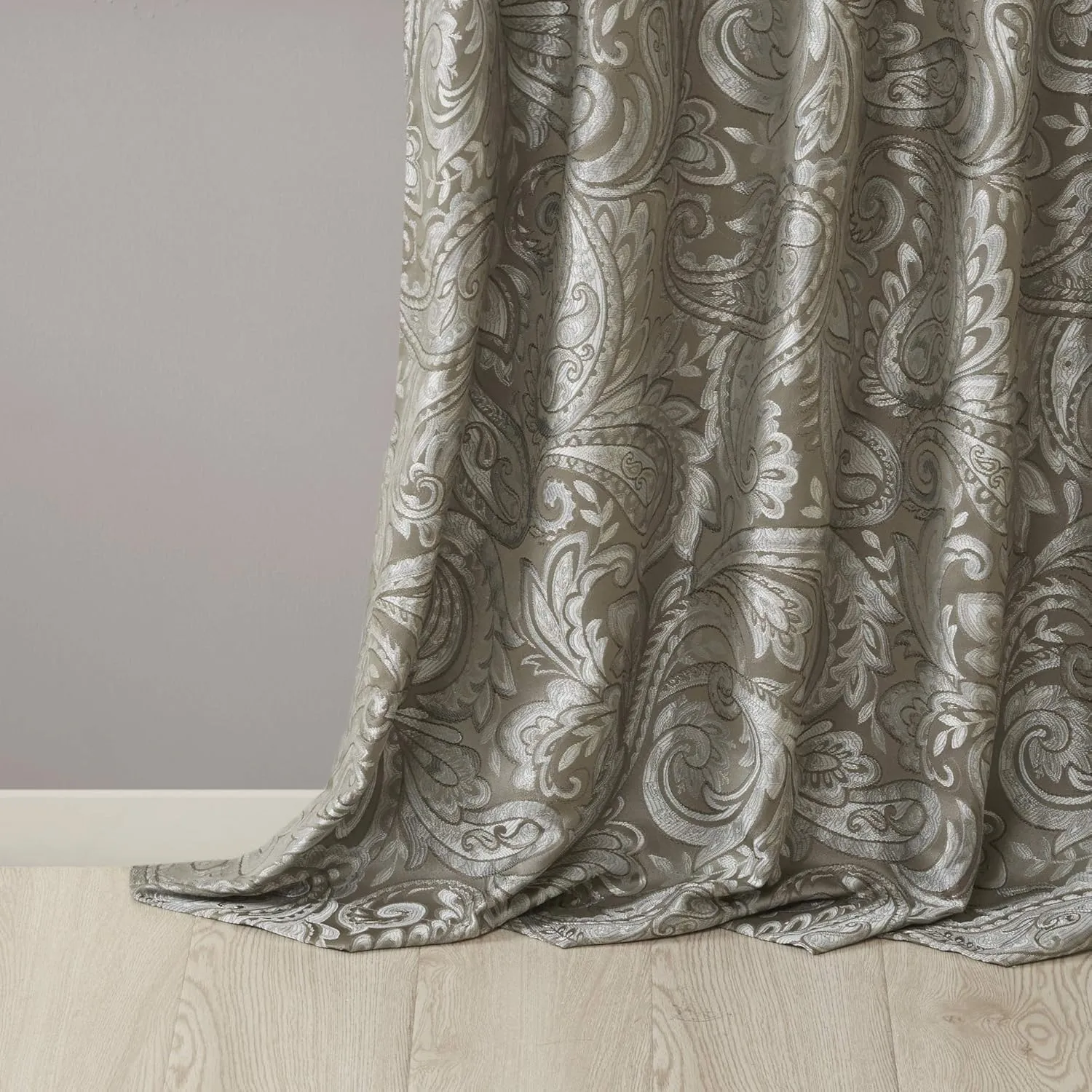 Madison Park Aubrey 2 Panel Curtain Faux Silk Paisley Jacquard, Rod Pocket Curtain for Living Room, Kitchen, Room Darkening Window Drape for Bedroom and Dorm, 2-PK 50x84, Taupe
