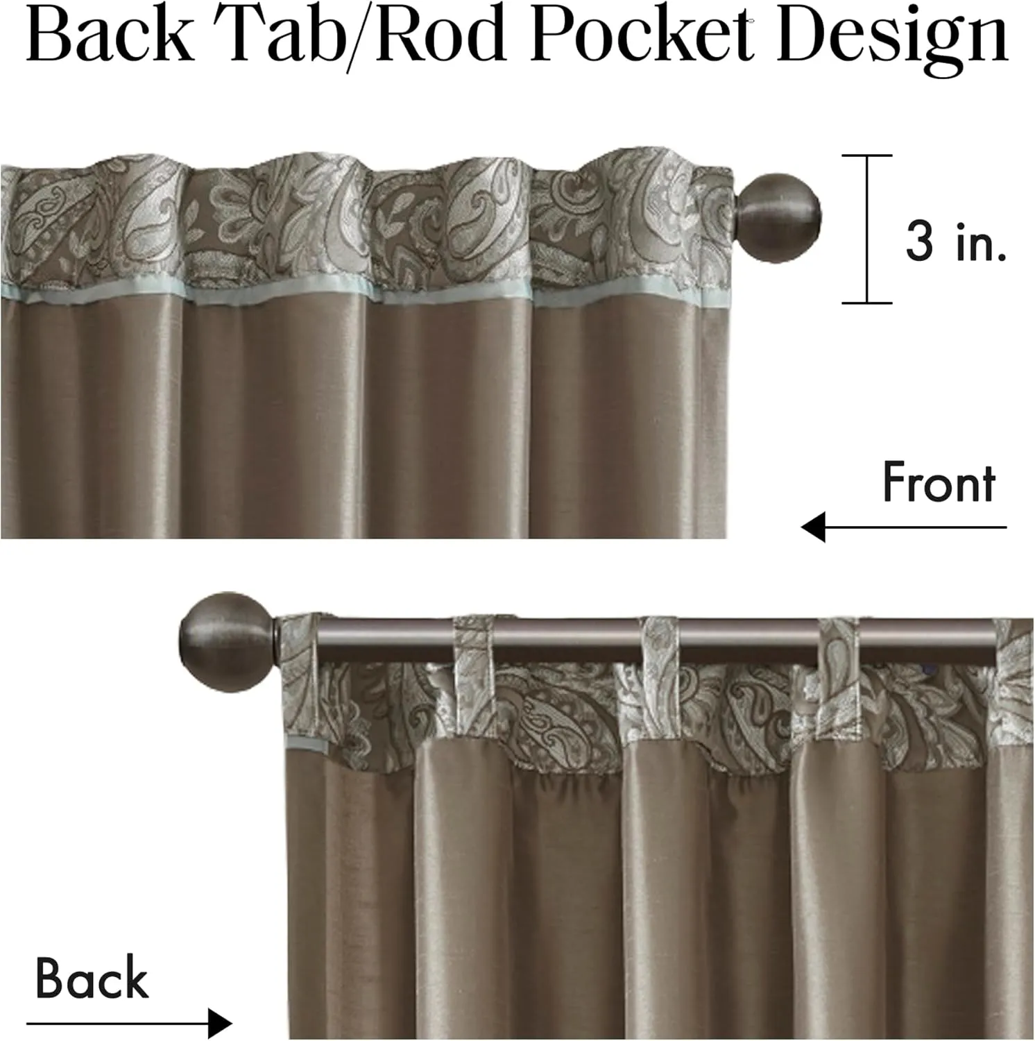 Madison Park Aubrey 2 Panel Curtain Faux Silk Paisley Jacquard, Rod Pocket Curtain for Living Room, Kitchen, Room Darkening Window Drape for Bedroom and Dorm, 2-PK 50x84, Taupe