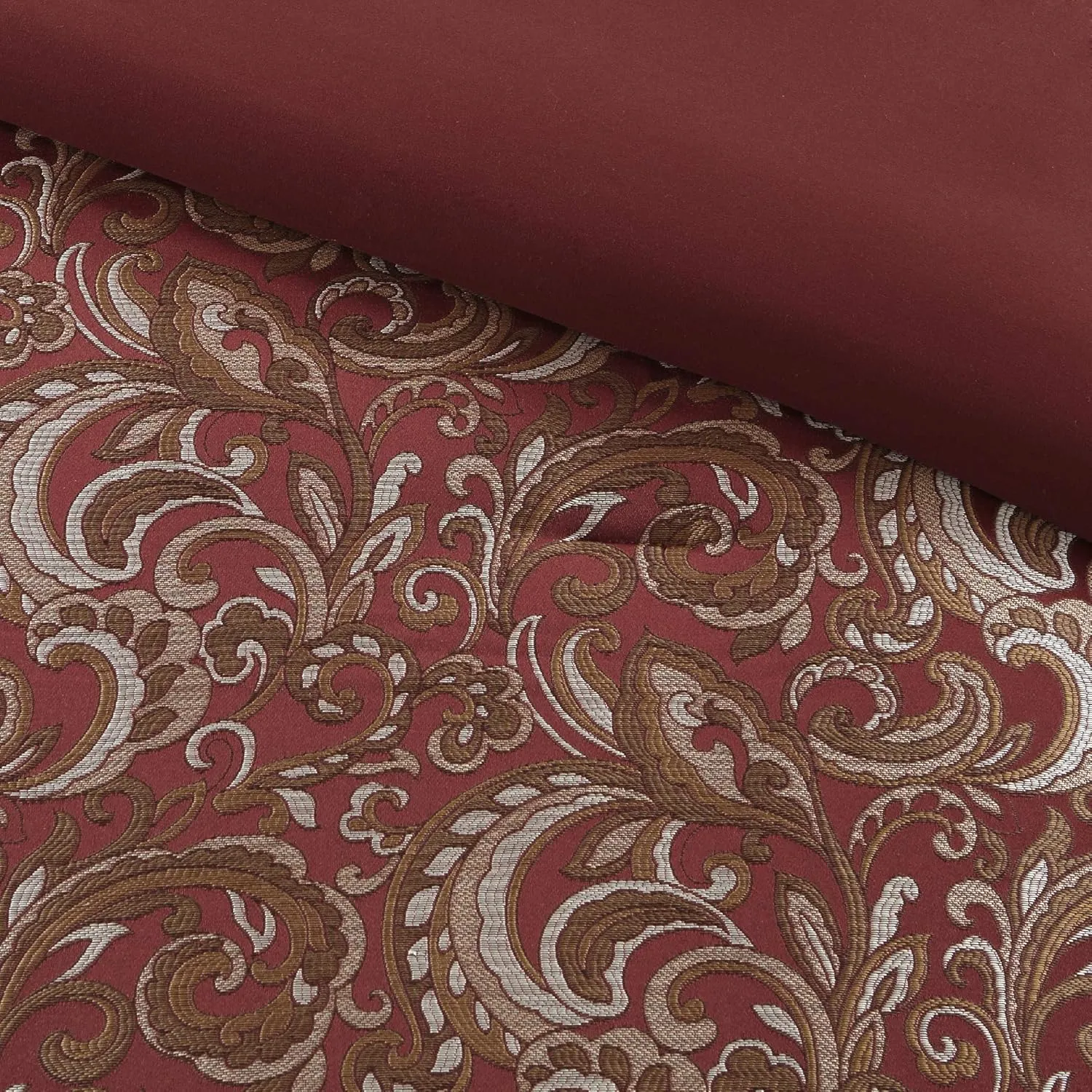 Madison Park Essentials Brystol 24 Piece Room in a Bag Faux Silk Comforter Jacquard Paisley Design Matching Curtains Down Alternative All Season Bedding-Set, Cal King(104"x92"), Red