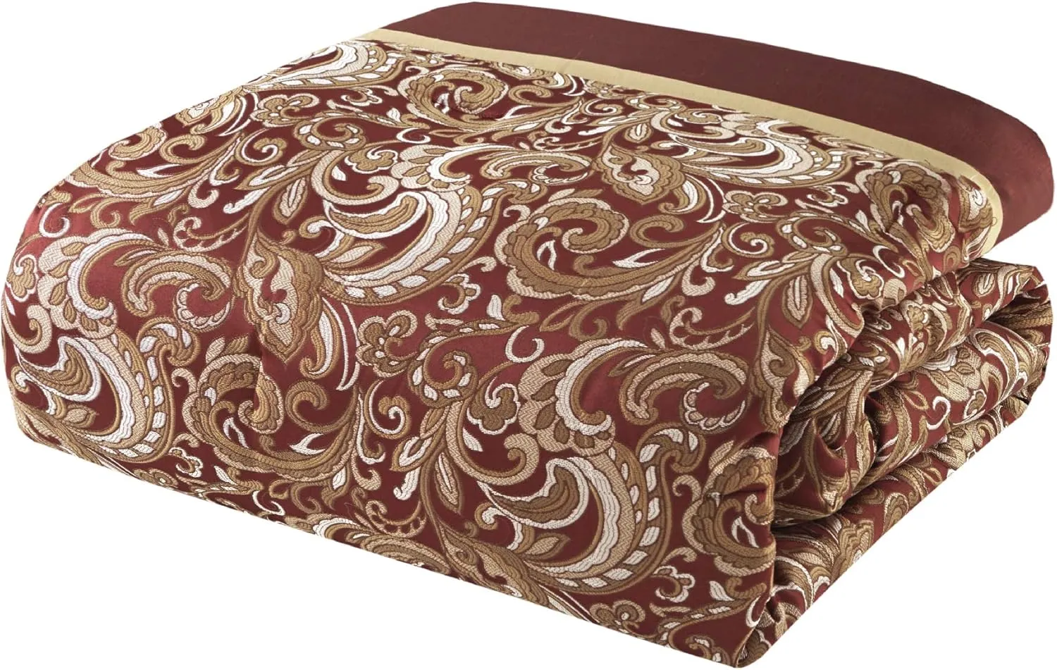 Madison Park Essentials Brystol 24 Piece Room in a Bag Faux Silk Comforter Jacquard Paisley Design Matching Curtains Down Alternative All Season Bedding-Set, Cal King(104"x92"), Red