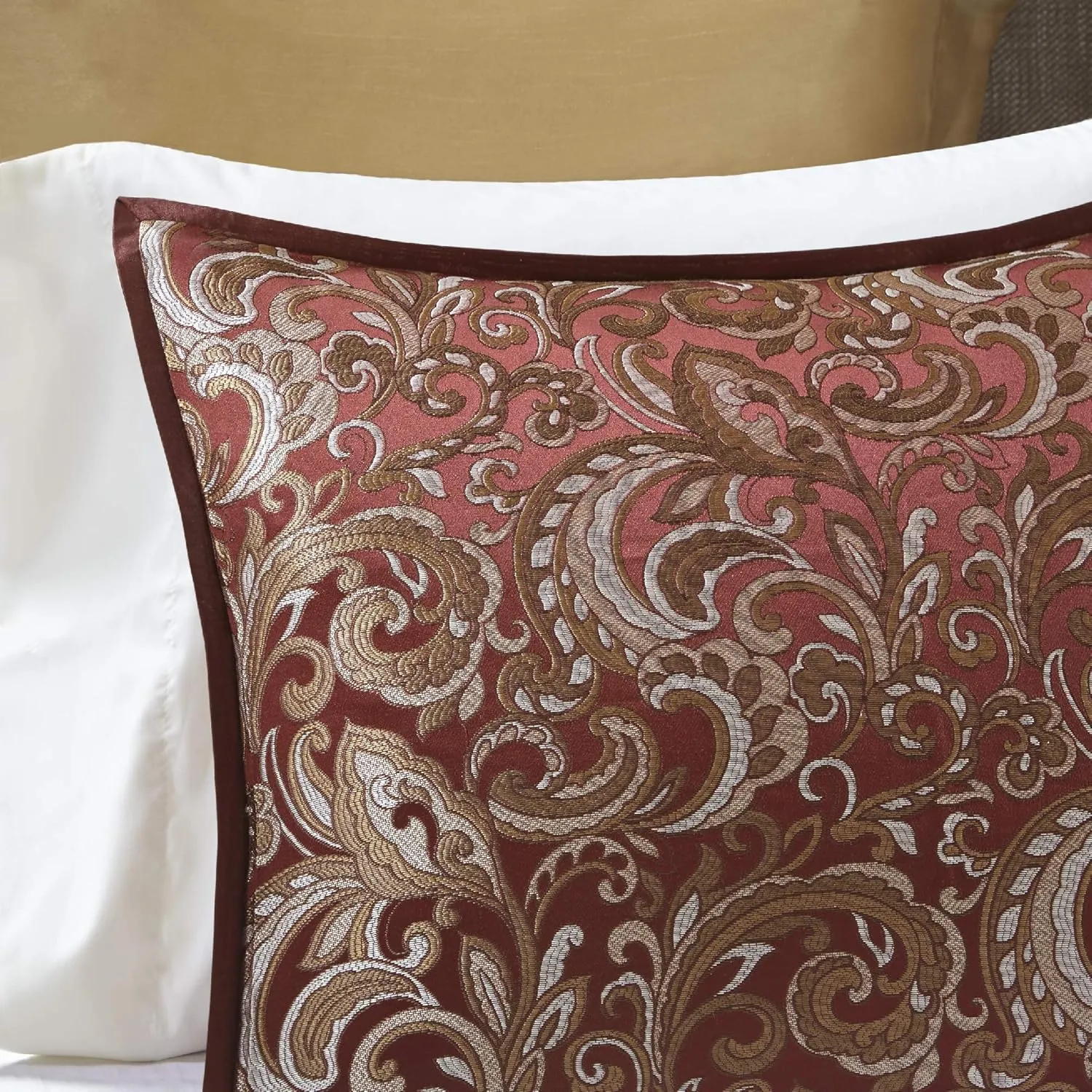 Madison Park Essentials Brystol 24 Piece Room in a Bag Faux Silk Comforter Jacquard Paisley Design Matching Curtains Down Alternative All Season Bedding-Set, Cal King(104"x92"), Red