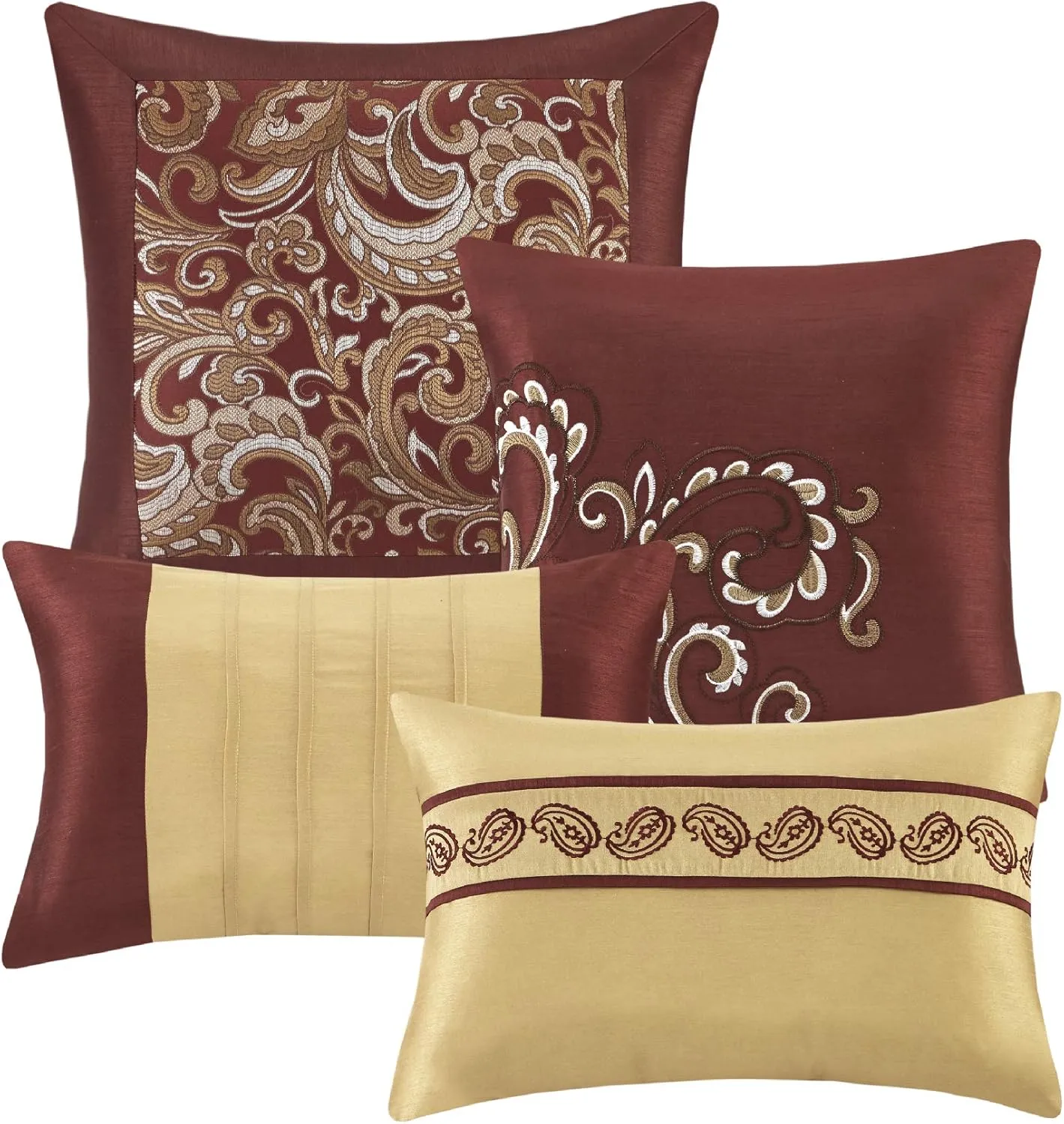 Madison Park Essentials Brystol 24 Piece Room in a Bag Faux Silk Comforter Jacquard Paisley Design Matching Curtains Down Alternative All Season Bedding-Set, Cal King(104"x92"), Red