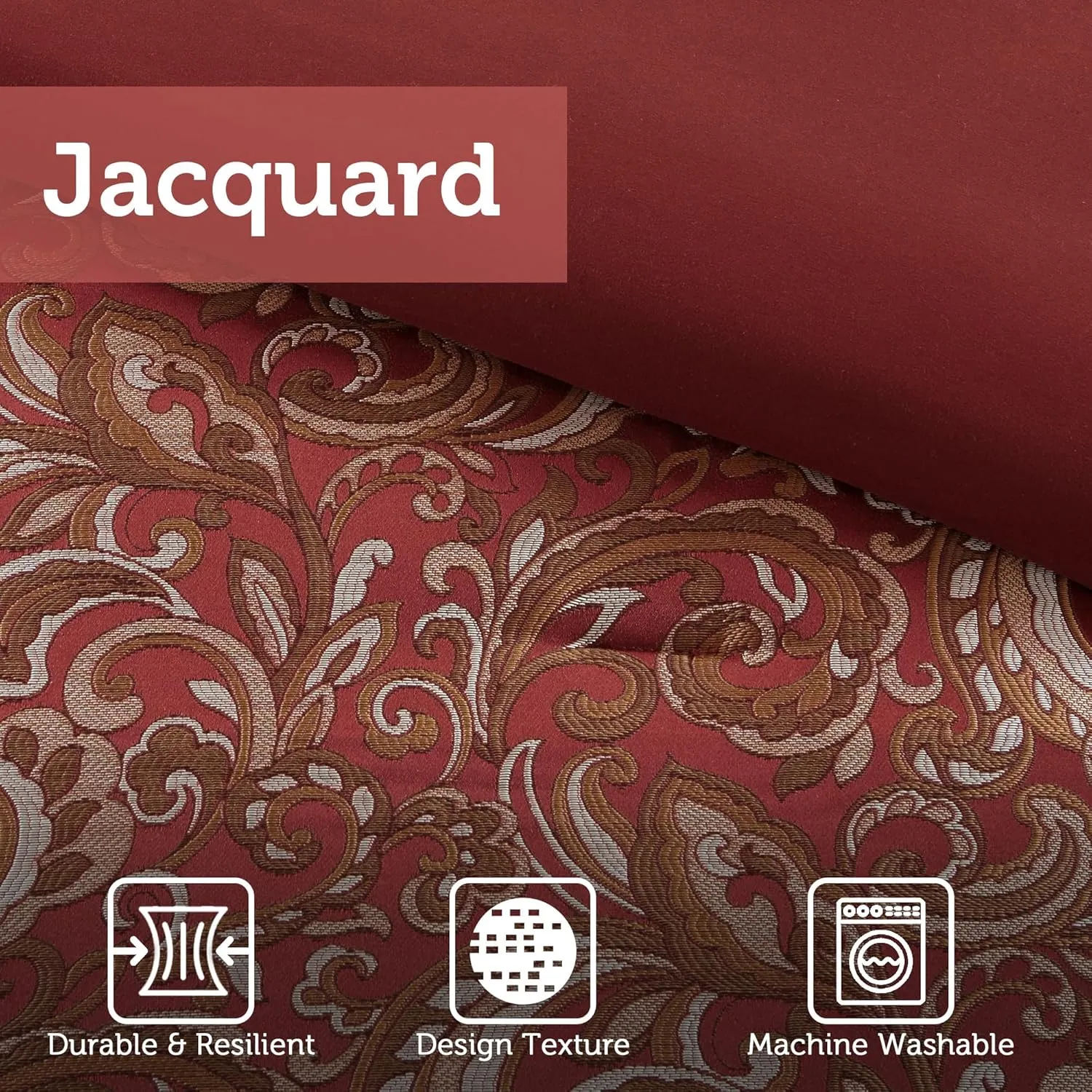 Madison Park Essentials Brystol 24 Piece Room in a Bag Faux Silk Comforter Jacquard Paisley Design Matching Curtains Down Alternative All Season Bedding-Set, Cal King(104"x92"), Red