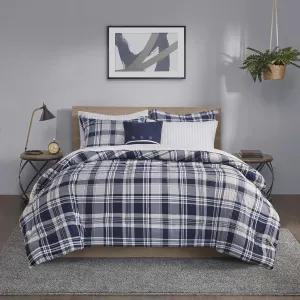 Madison Park Essentials Cozy Bed in A Bag - Reversible Comforter with Complete Sheet Set, Casual Plaid Cabin Design, All Season Cover, Decorative Pillow, Patrick Plaid Navy Twin(68"x86") 6 Piece