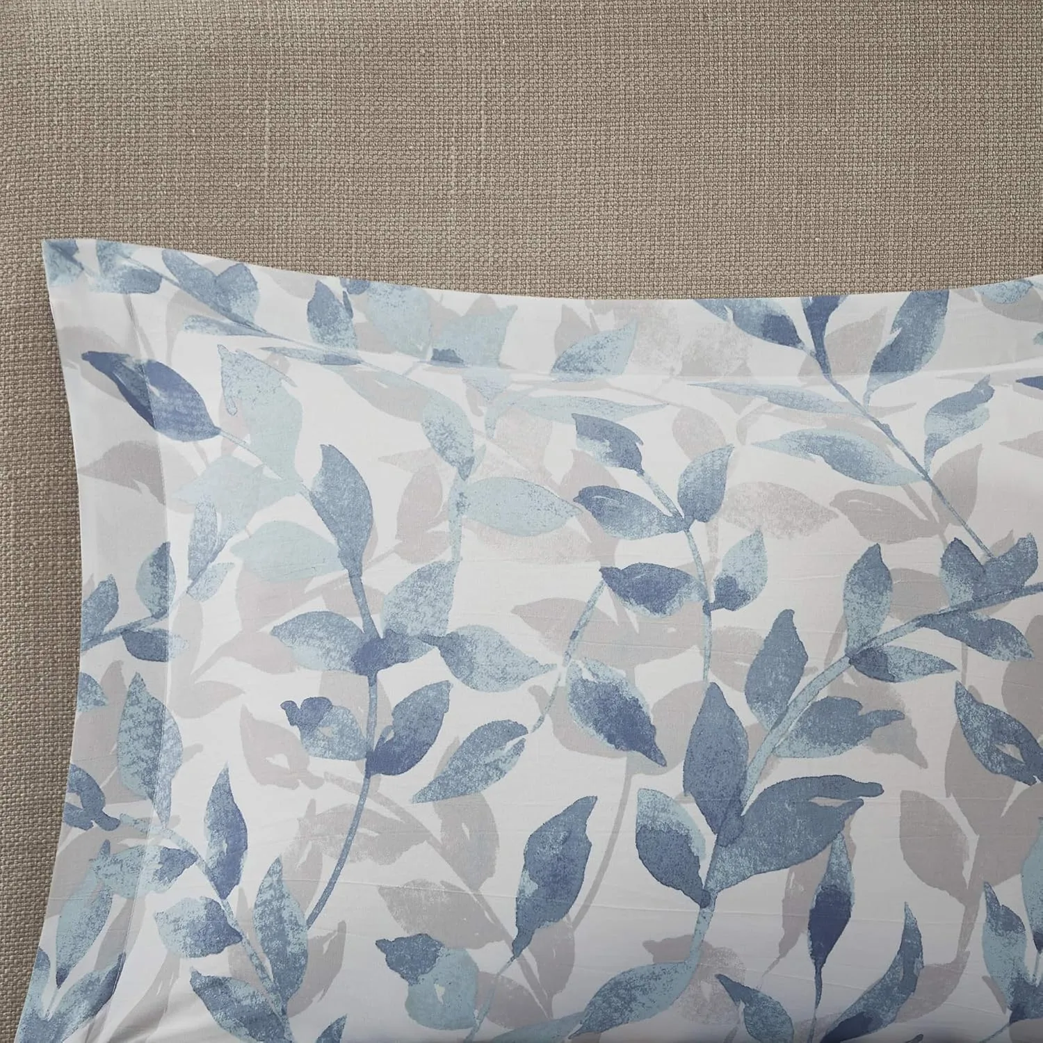 Madison Park Essentials Cozy Bed in a Bag Reversible Comforter with Complete Sheet Set - Modern Botanical Print All Season Cover, Shams, Decorative Pillow, Queen(90"x90"), Blue 8 Piece