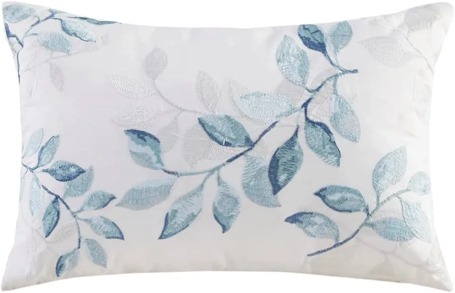 Madison Park Essentials Cozy Bed in a Bag Reversible Comforter with Complete Sheet Set - Modern Botanical Print All Season Cover, Shams, Decorative Pillow, Queen(90"x90"), Blue 8 Piece