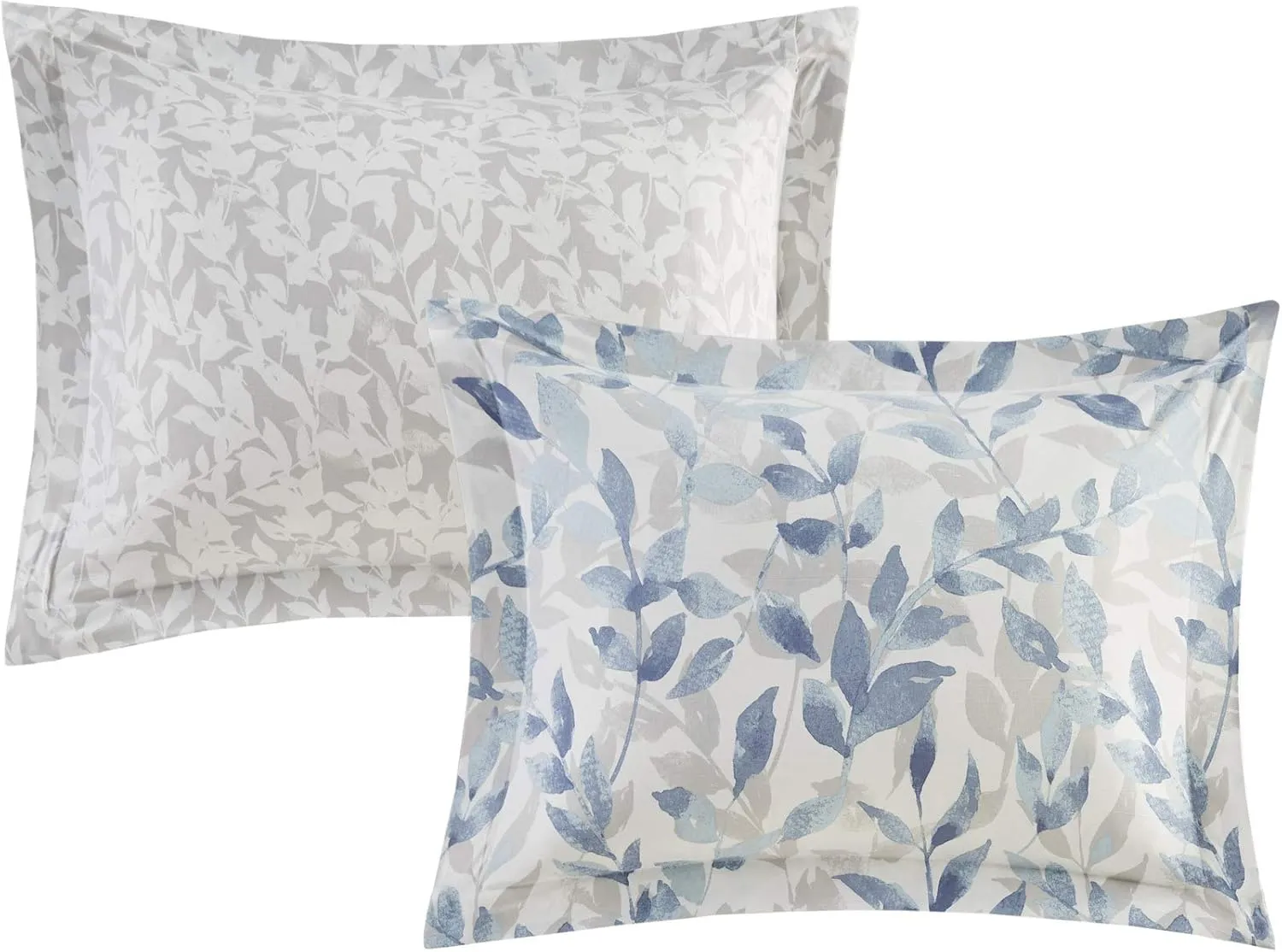 Madison Park Essentials Cozy Bed in a Bag Reversible Comforter with Complete Sheet Set - Modern Botanical Print All Season Cover, Shams, Decorative Pillow, Queen(90"x90"), Blue 8 Piece
