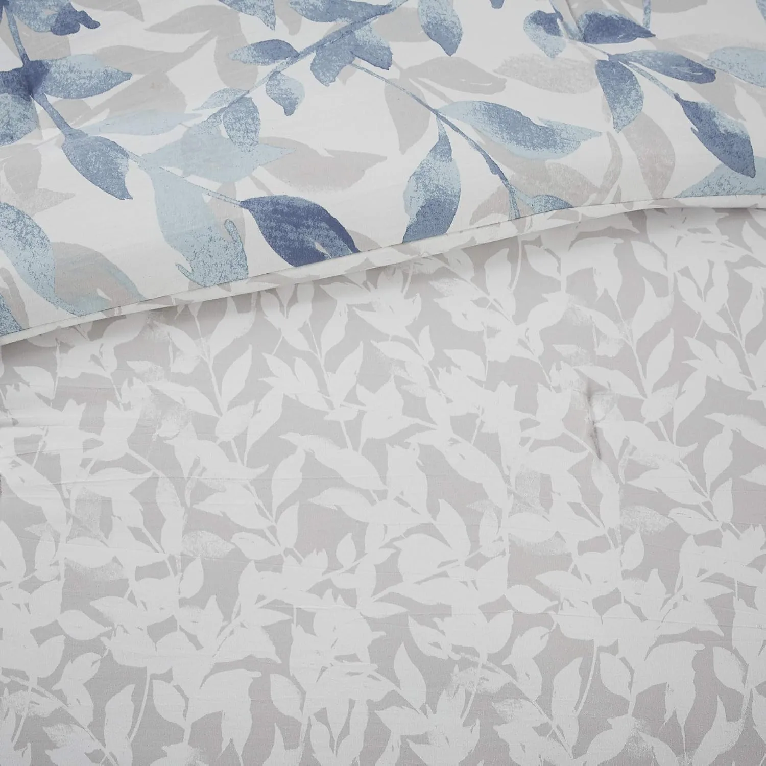Madison Park Essentials Cozy Bed in a Bag Reversible Comforter with Complete Sheet Set - Modern Botanical Print All Season Cover, Shams, Decorative Pillow, Queen(90"x90"), Blue 8 Piece