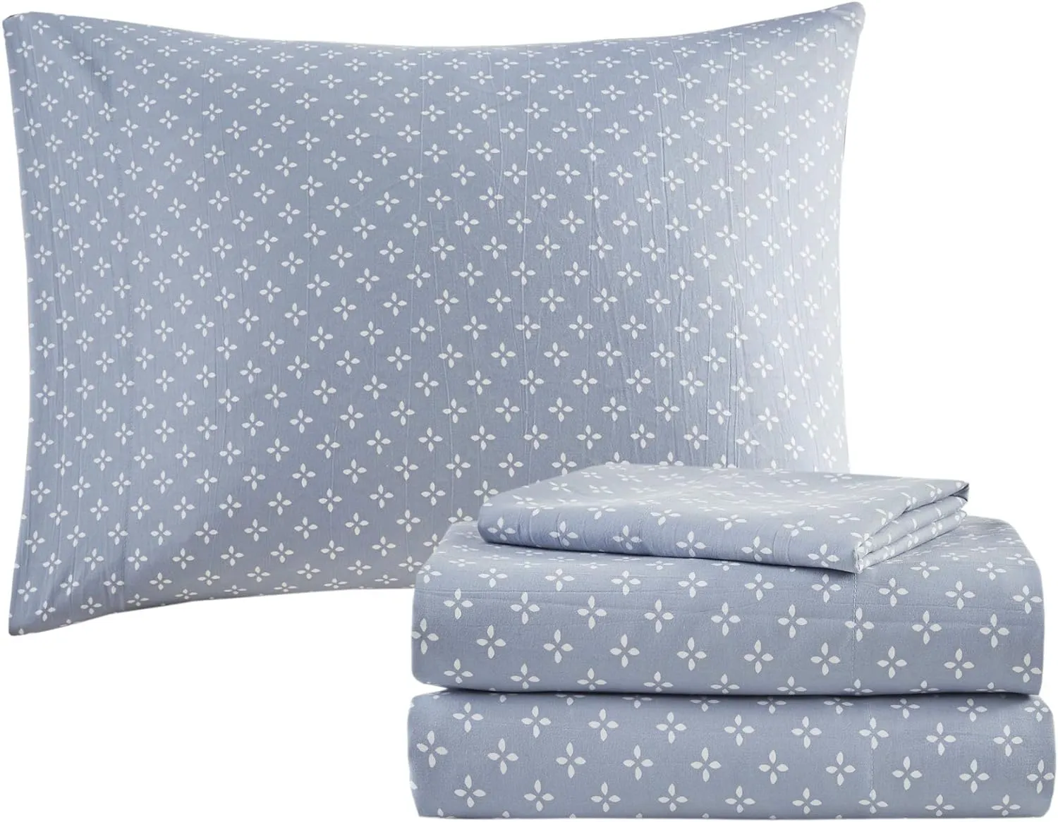 Madison Park Essentials Cozy Bed in a Bag Reversible Comforter with Complete Sheet Set - Modern Botanical Print All Season Cover, Shams, Decorative Pillow, Queen(90"x90"), Blue 8 Piece