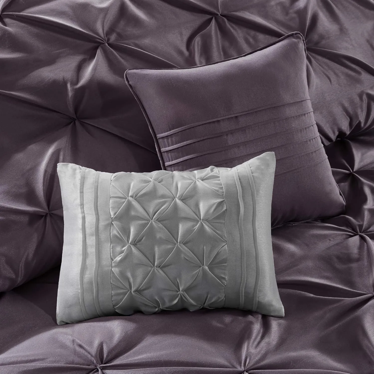 Madison Park Essentials King Comforter Set, 24 Piece Bedding With Matching Curtains, Decorative Pillows, Luxe Diamond Tufting , Room in a Bag Joella Collection, Plum King