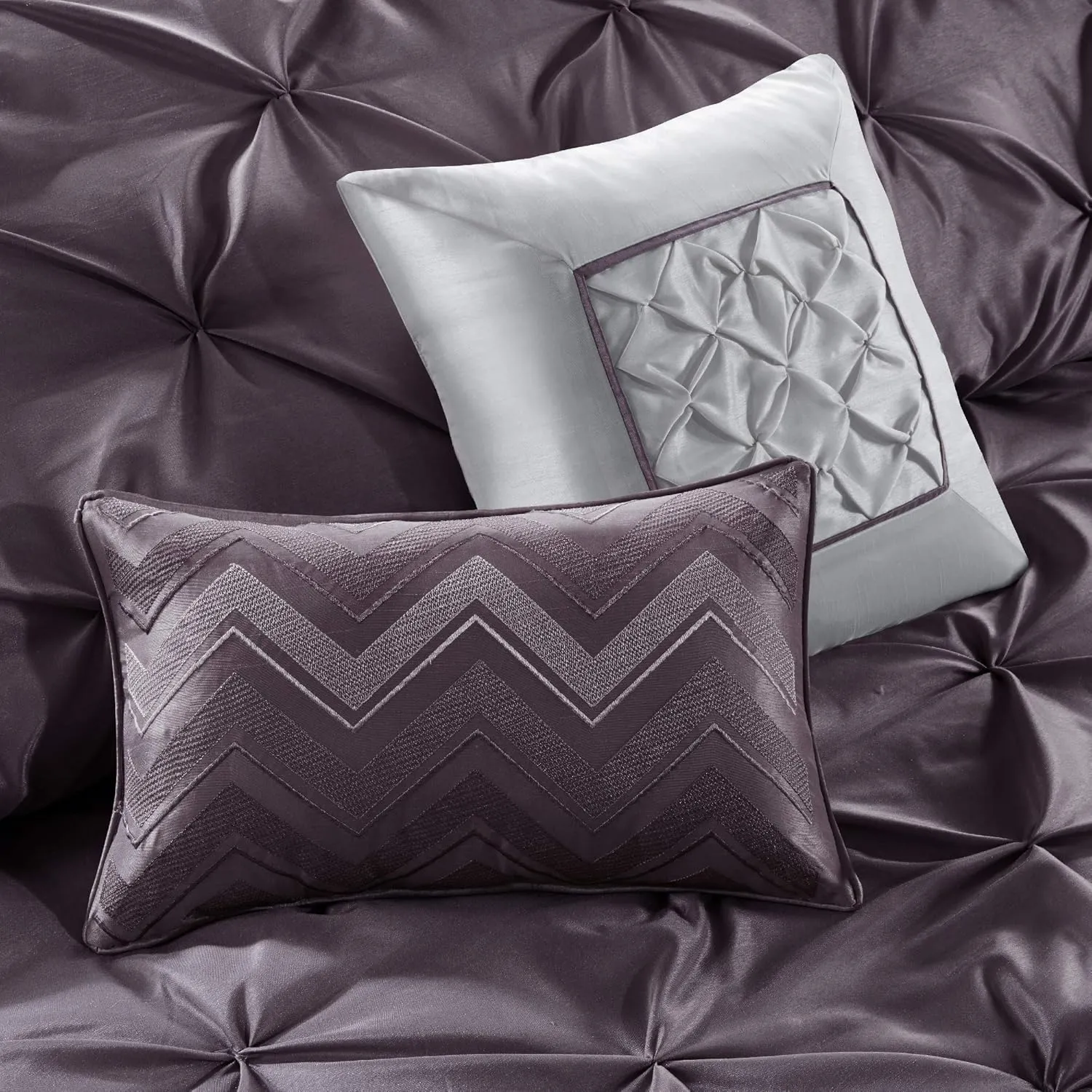 Madison Park Essentials King Comforter Set, 24 Piece Bedding With Matching Curtains, Decorative Pillows, Luxe Diamond Tufting , Room in a Bag Joella Collection, Plum King