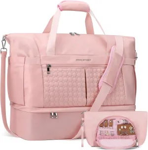 Maelstrom Gym Bag for Women,40L Travel Duffel Bag with Shoes Compartment and Wet Pocket,Waterproof Carry On Weekender Bag,Sport Gym Tote Bags Swimming Yoga, Hospital Holdalls-Pink