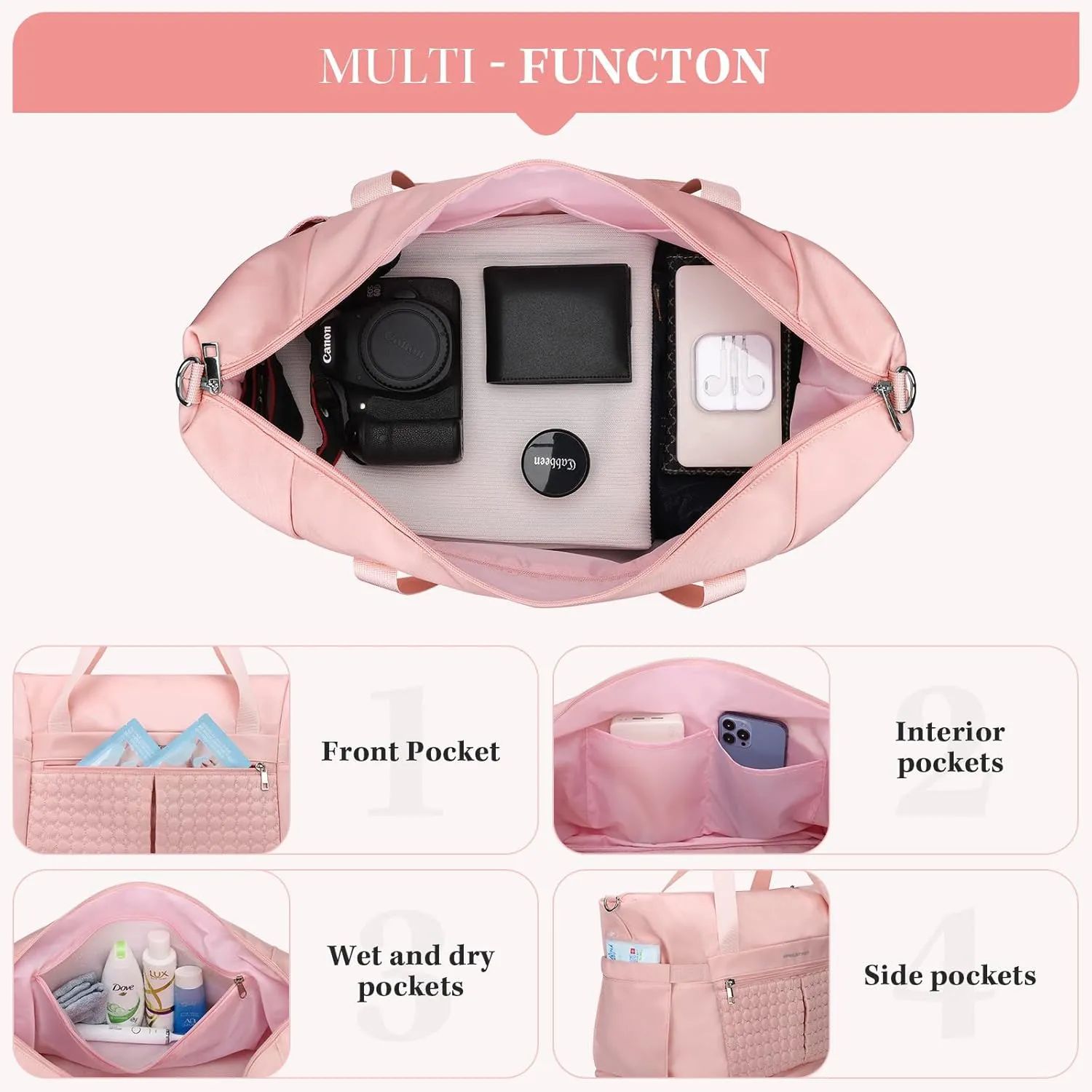 Maelstrom Gym Bag for Women,40L Travel Duffel Bag with Shoes Compartment and Wet Pocket,Waterproof Carry On Weekender Bag,Sport Gym Tote Bags Swimming Yoga, Hospital Holdalls-Pink