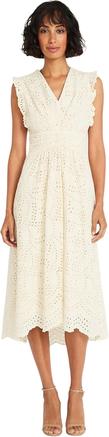Maggy London V-Neck Scalloped Edge A-line Midi Plus Cocktail Dresses for Women