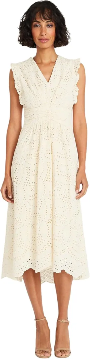 Maggy London V-Neck Scalloped Edge A-line Midi Plus Cocktail Dresses for Women