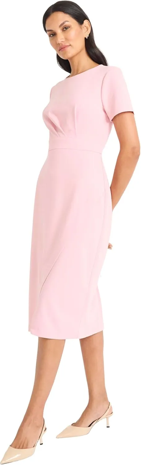 Maggy London Women's Elegant Fitted Midi Front Slit-Scuba Crepe Short Sleeve Professional Wedding Guest Cocktail Dress