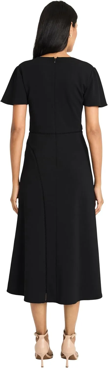 Maggy London Women's Elegant Midi Flutter Sleeves-V-Neck A-line Silhouette-Versatile Cocktail Dress