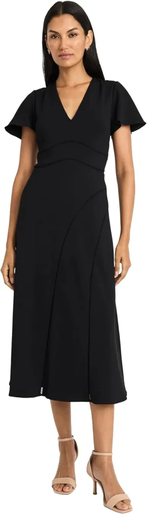 Maggy London Women's Elegant Midi Flutter Sleeves-V-Neck A-line Silhouette-Versatile Cocktail Dress