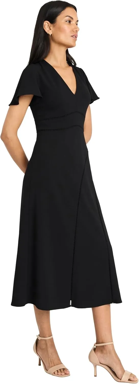 Maggy London Women's Elegant Midi Flutter Sleeves-V-Neck A-line Silhouette-Versatile Cocktail Dress