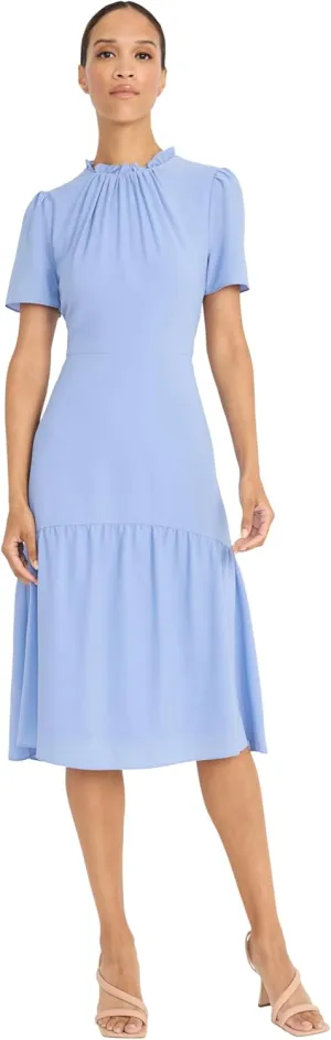 Maggy London Women's Elegant Ruffle Mock Neck Short Sleeve Midi A-line Cocktail-Special Occasion Wedding Guest Dress