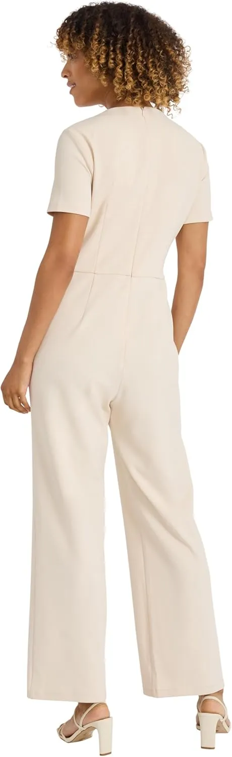 Maggy London womens Women's Short Sleeve Wide-leg Jumpsuit - Asymmetrical Neckline - Fitted Waist - Elegant Occasion Jumpsuit