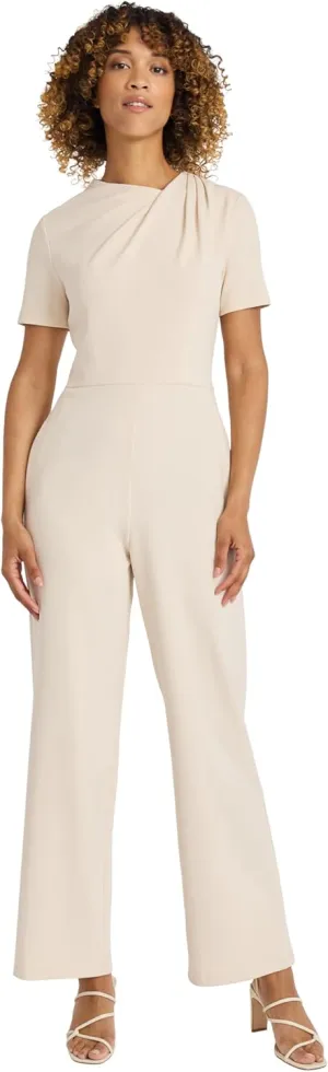 Maggy London womens Women's Short Sleeve Wide-leg Jumpsuit - Asymmetrical Neckline - Fitted Waist - Elegant Occasion Jumpsuit
