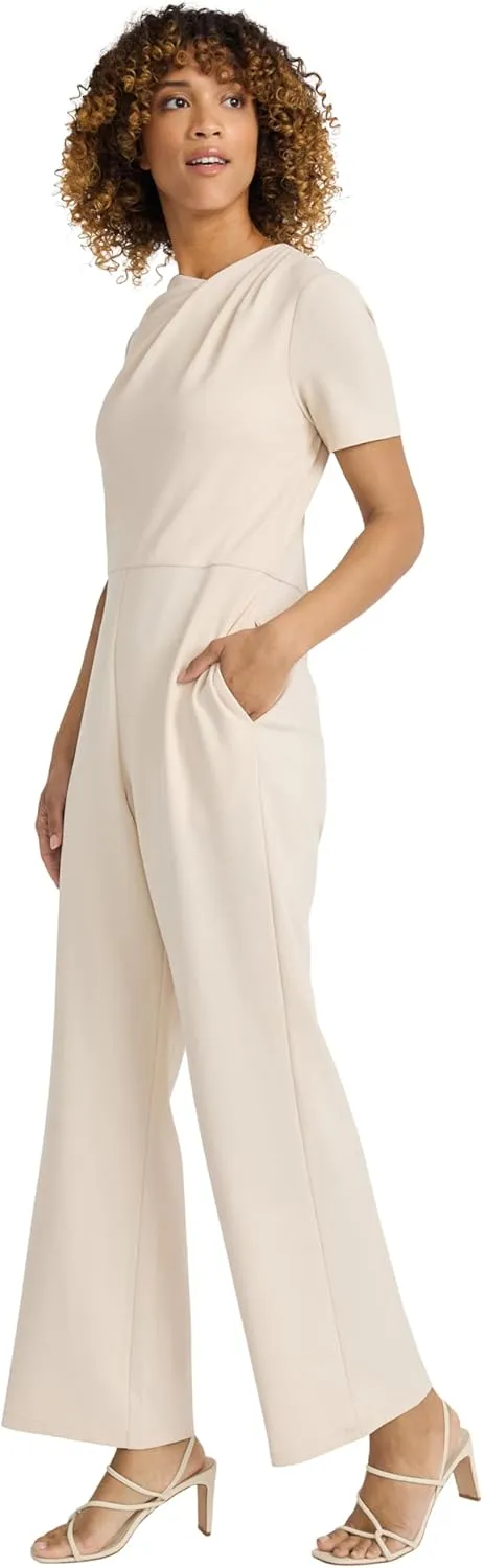 Maggy London womens Women's Short Sleeve Wide-leg Jumpsuit - Asymmetrical Neckline - Fitted Waist - Elegant Occasion Jumpsuit