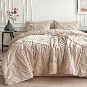 Maple&Stone Beige Comforter Set Queen, 7 Pieces Bed in a Bag Queen, Pintuck Bedding Sets with Comforter, Sheets, Pillowcases & Shams - Beige
