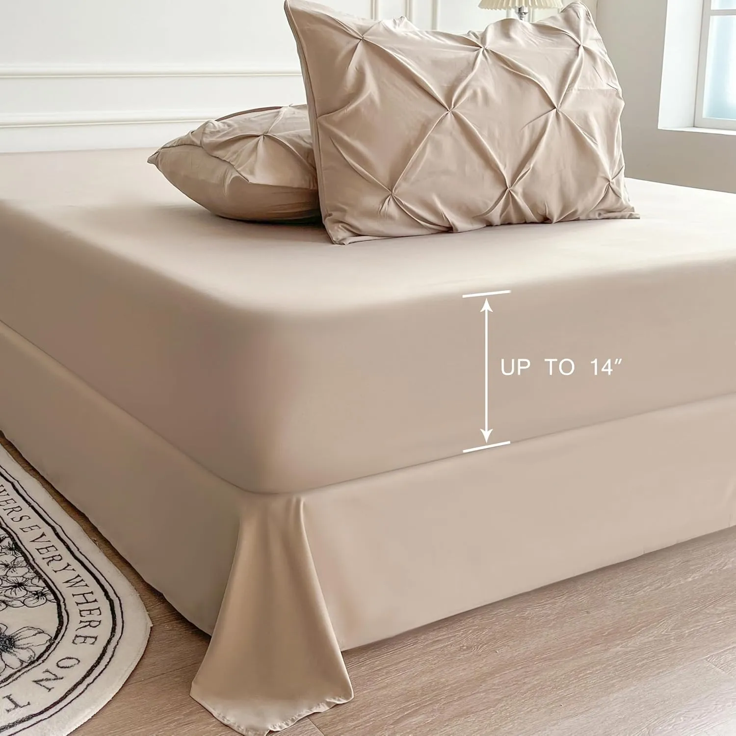 Maple&Stone Beige Comforter Set Queen, 7 Pieces Bed in a Bag Queen, Pintuck Bedding Sets with Comforter, Sheets, Pillowcases & Shams - Beige