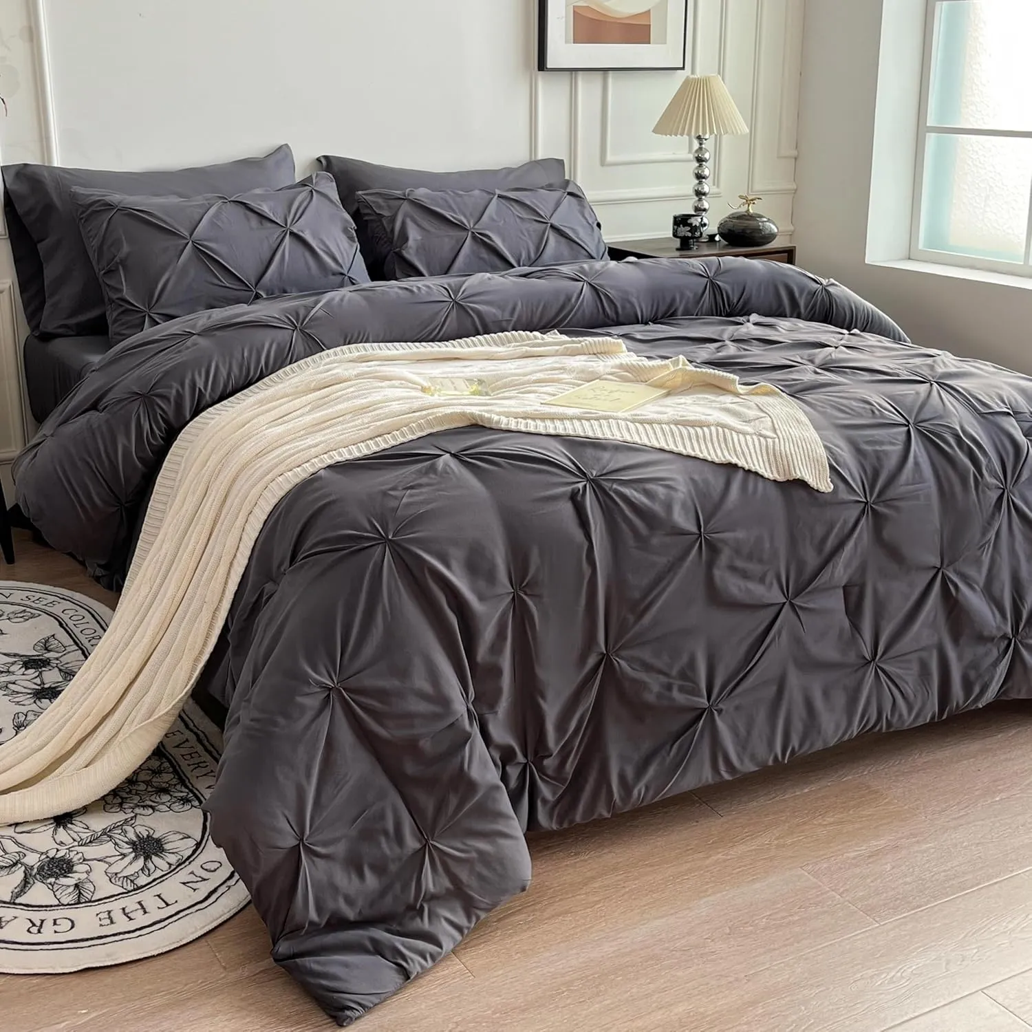 Maple&Stone Grey Comforter for Queen Size Bed, 7 Pieces Bed in a Bag Queen, Gray Comforter Set with Sheets, Pillowcases & Shams - Dark Grey