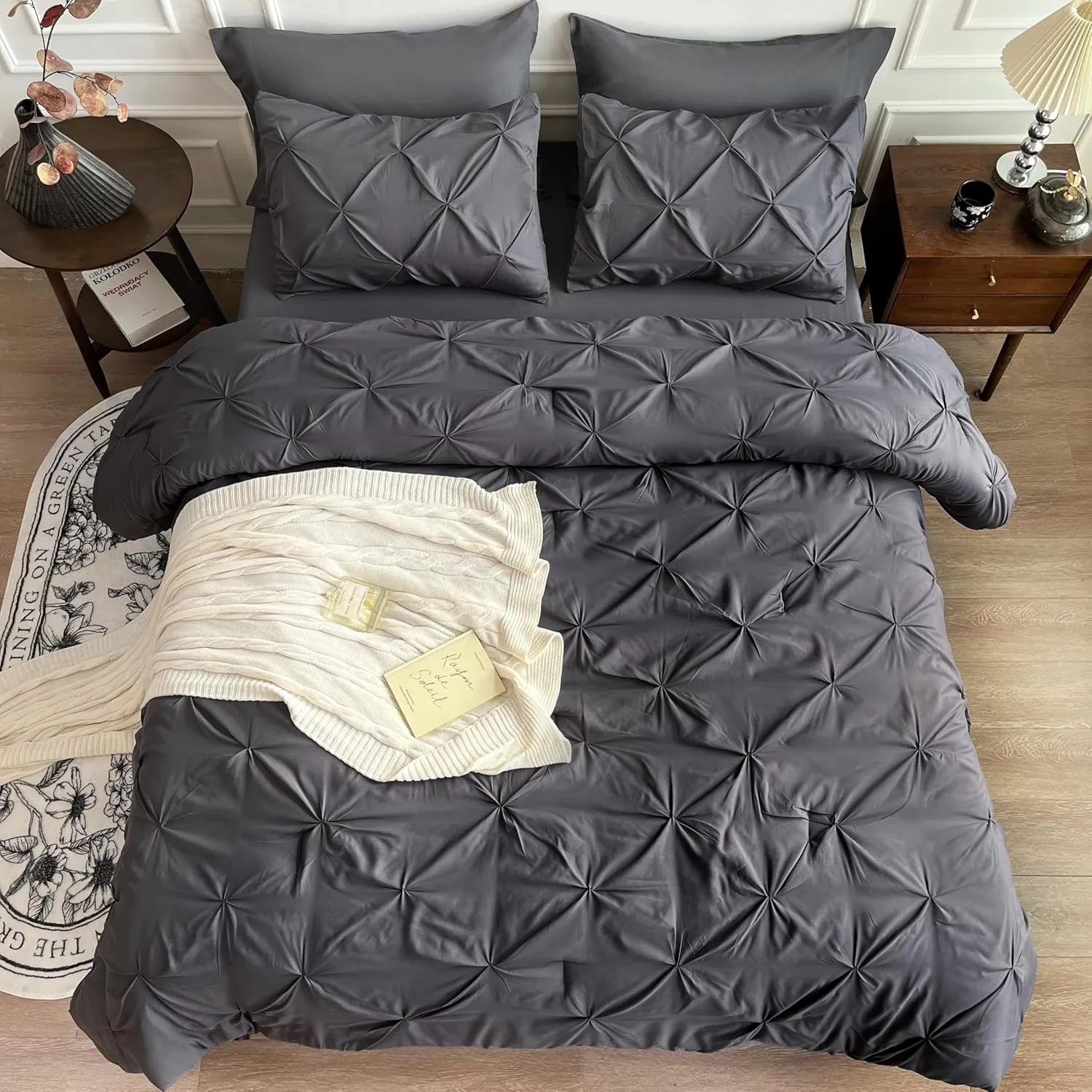 Maple&Stone Grey Comforter for Queen Size Bed, 7 Pieces Bed in a Bag Queen, Gray Comforter Set with Sheets, Pillowcases & Shams - Dark Grey