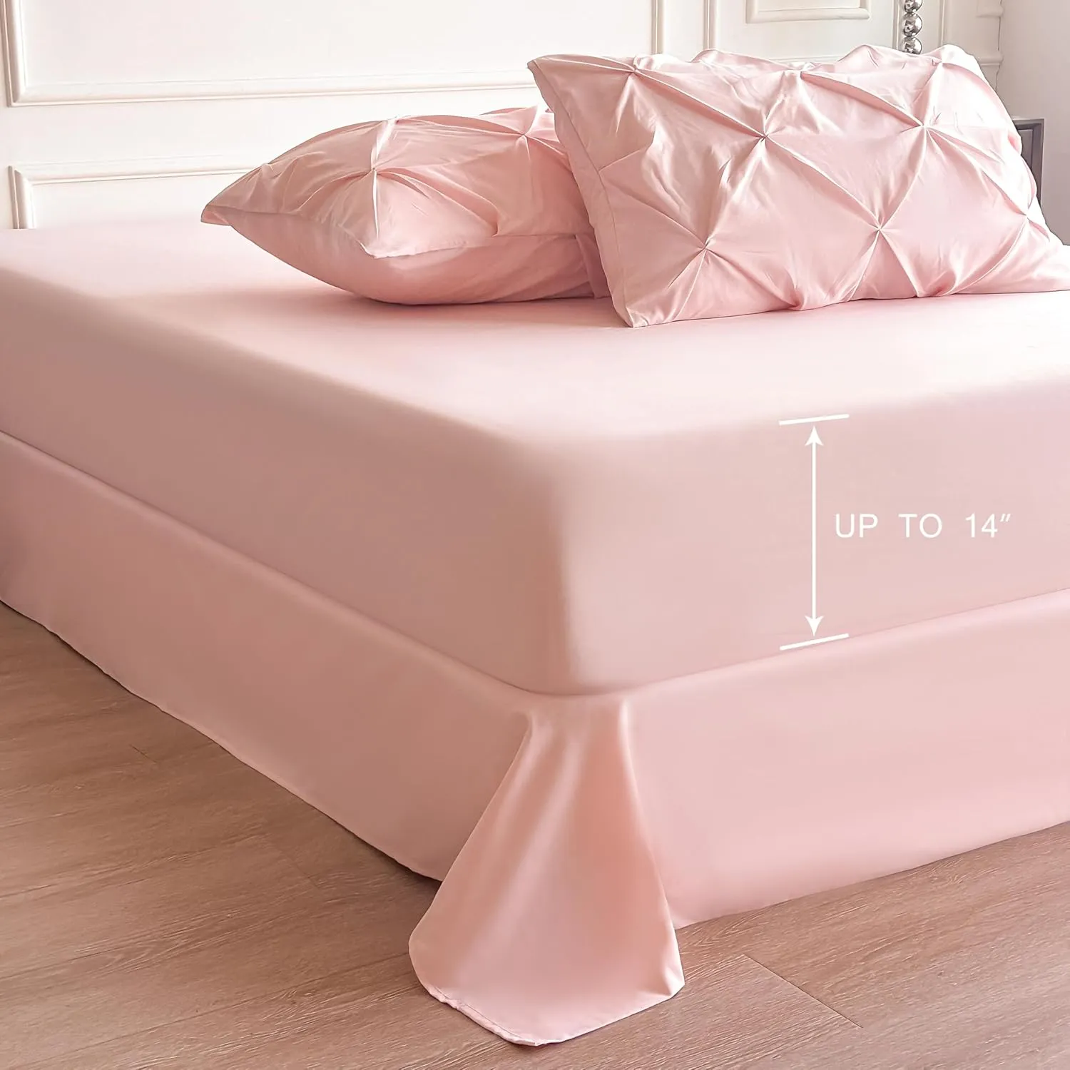 Maple&Stone King Size Comforter Set, 7 Pieces King Bedding Set, Pintuck Bed in a Bag Bed Set with Comforter, Sheets, Pillowcases & Shams - Pink