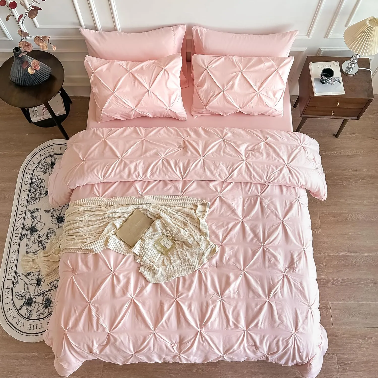 Maple&Stone King Size Comforter Set, 7 Pieces King Bedding Set, Pintuck Bed in a Bag Bed Set with Comforter, Sheets, Pillowcases & Shams - Pink